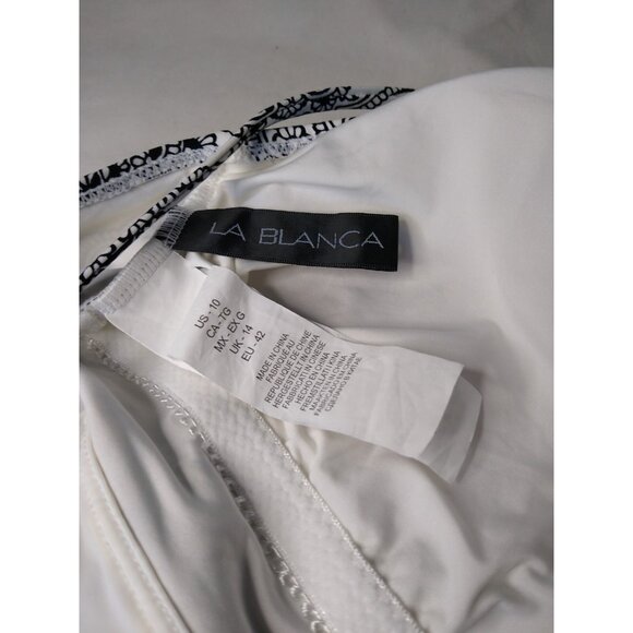 La Blanca Women's 10 One Piece Bathing Suit White Black Floral Boho Lattice - Picture 6 of 7